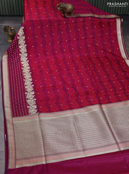 Banarasi semi katan silk saree wine shade and red with allover floral self emboss & zari woven buttas and zari woven border