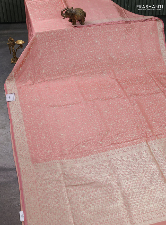 Banarasi semi katan silk saree peach shade with allover thread weaves & zari woven buttas and zari woven border