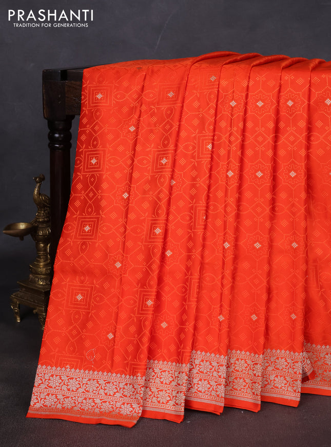 Banarasi semi katan silk saree orange with allover thread weaves & zari woven buttas and zari woven border