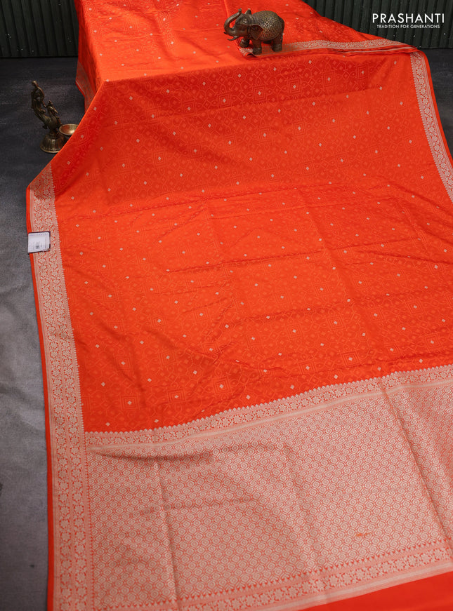 Banarasi semi katan silk saree orange with allover thread weaves & zari woven buttas and zari woven border