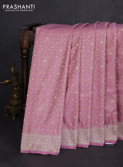 Banarasi semi katan silk saree pastel pink with allover thread weaves & zari woven buttas and zari woven border