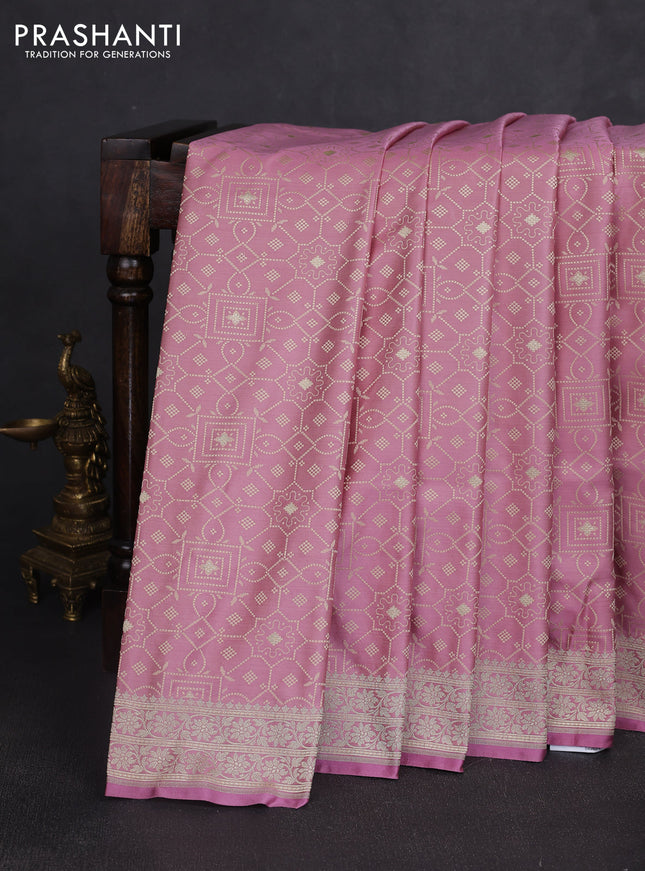 Banarasi semi katan silk saree pastel pink with allover thread weaves & zari woven buttas and zari woven border