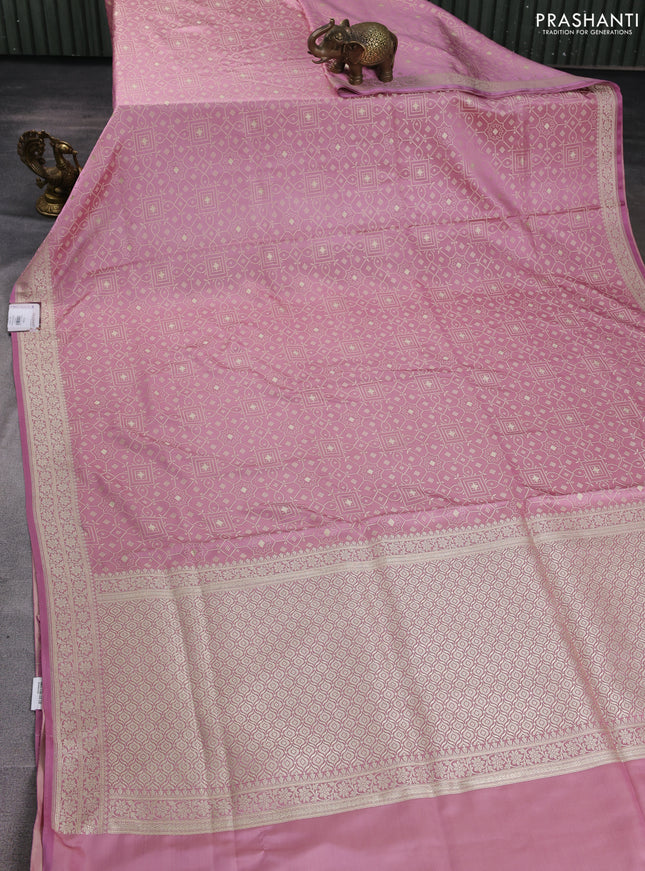 Banarasi semi katan silk saree pastel pink with allover thread weaves & zari woven buttas and zari woven border