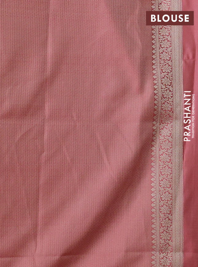 Banarasi semi katan silk saree peach pink with allover thread weaves & zari woven buttas and zari woven border