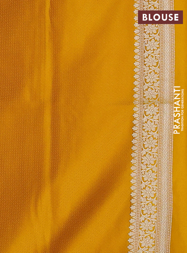 Banarasi semi katan silk saree yellow with allover thread weaves & zari woven buttas and zari woven border