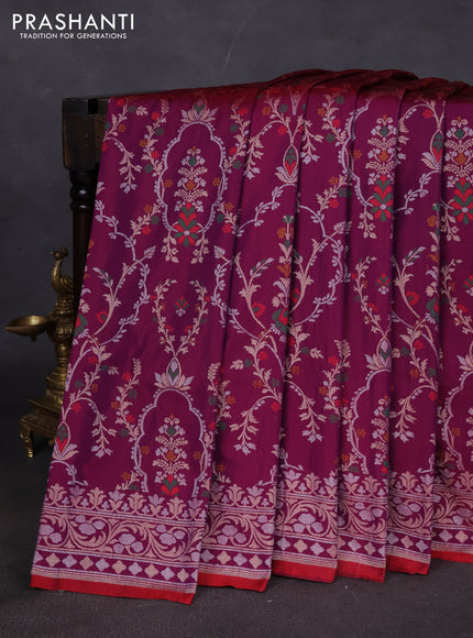 Banarasi semi katan silk saree purple with allover silver & zari weaves and zari woven border