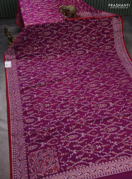 Banarasi semi katan silk saree purple with allover silver & zari weaves and zari woven border