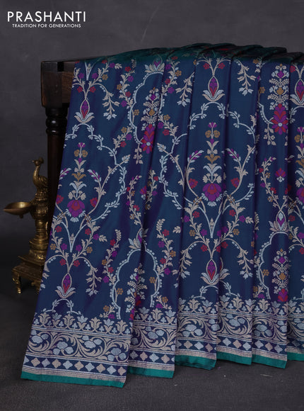 Banarasi semi katan silk saree dual shade of bluish pink with allover silver & zari weaves and zari woven border