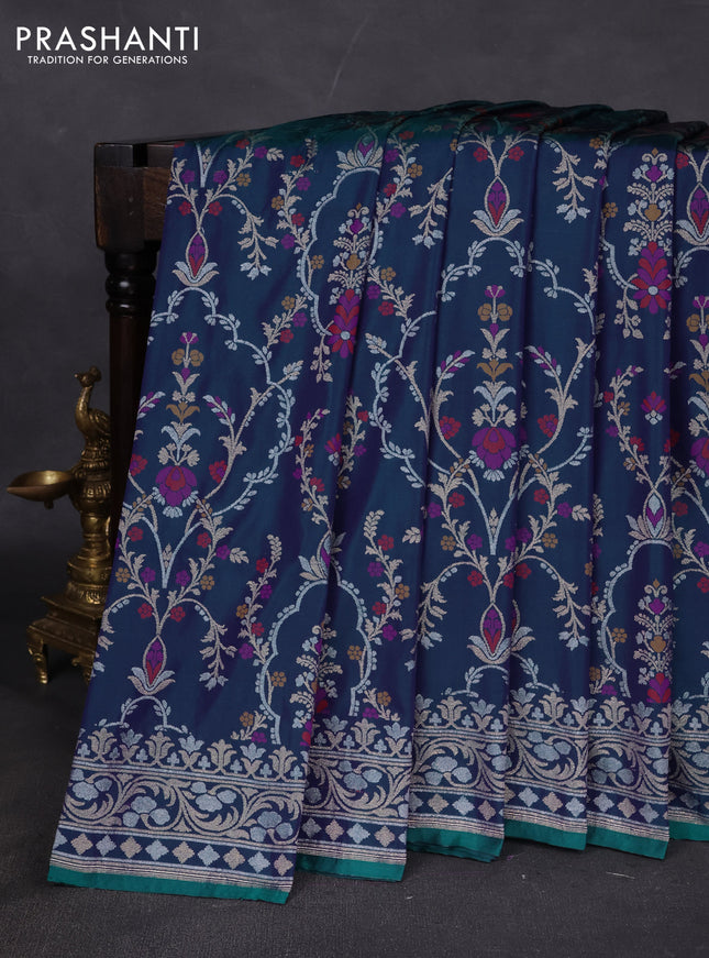 Banarasi semi katan silk saree dual shade of bluish pink with allover silver & zari weaves and zari woven border