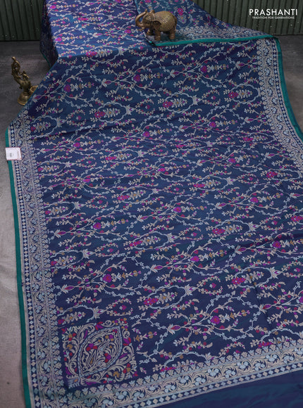 Banarasi semi katan silk saree dual shade of bluish pink with allover silver & zari weaves and zari woven border