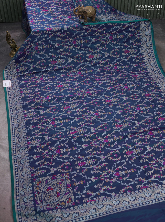 Banarasi semi katan silk saree dual shade of bluish pink with allover silver & zari weaves and zari woven border