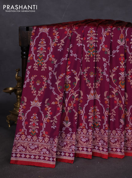 Banarasi semi katan silk saree deep purple with allover silver & zari weaves and zari woven border