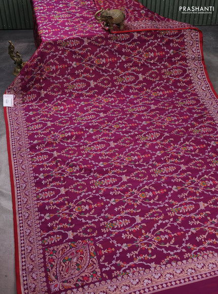 Banarasi semi katan silk saree deep purple with allover silver & zari weaves and zari woven border