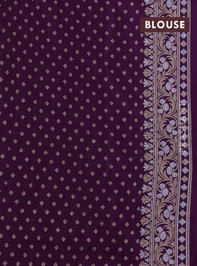 Banarasi semi katan silk saree purple with allover silver & zari weaves and zari woven border