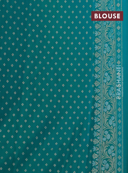 Banarasi semi katan silk saree teal green with allover silver & zari weaves and zari woven border
