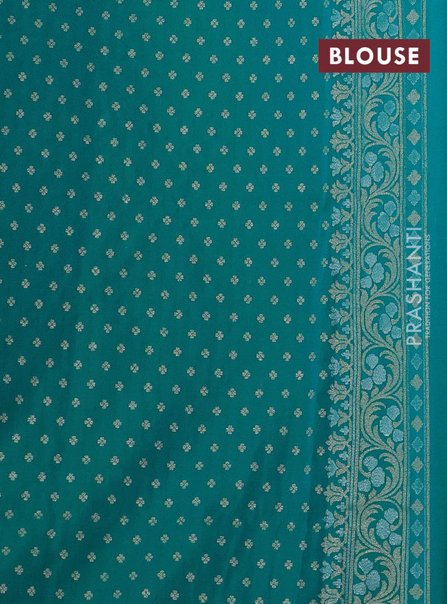 Banarasi semi katan silk saree teal green with allover silver & zari weaves and zari woven border