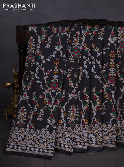 Banarasi semi katan silk saree black with allover silver & zari weaves and zari woven border