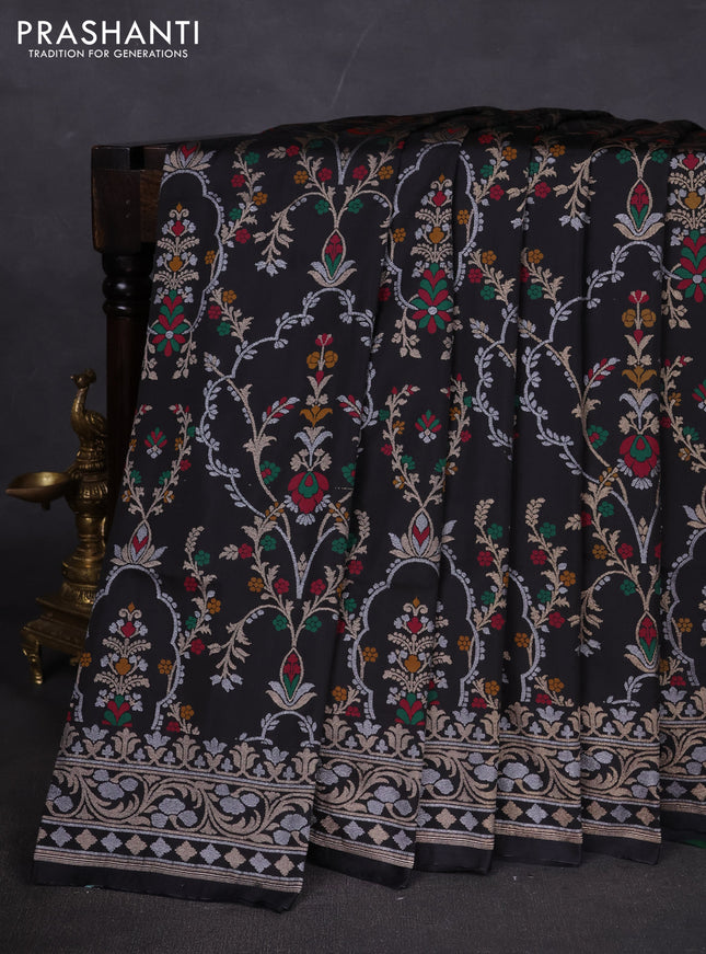 Banarasi semi katan silk saree black with allover silver & zari weaves and zari woven border