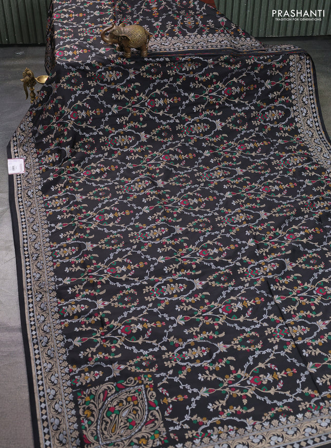 Banarasi semi katan silk saree black with allover silver & zari weaves and zari woven border