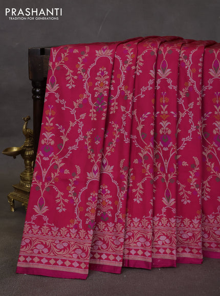 Banarasi semi katan silk saree pink with allover silver & zari weaves and zari woven border