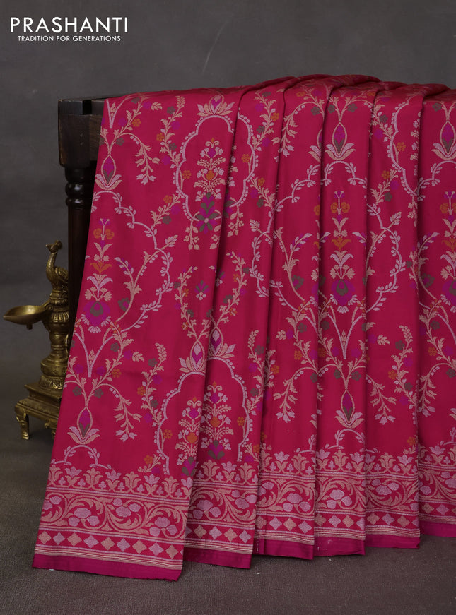Banarasi semi katan silk saree pink with allover silver & zari weaves and zari woven border