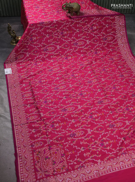 Banarasi semi katan silk saree pink with allover silver & zari weaves and zari woven border