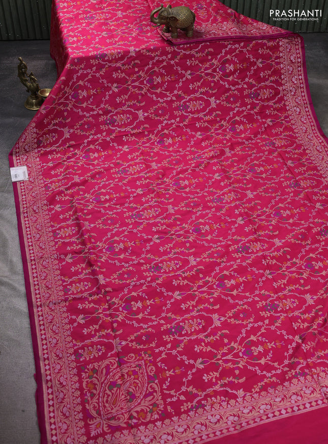 Banarasi semi katan silk saree pink with allover silver & zari weaves and zari woven border