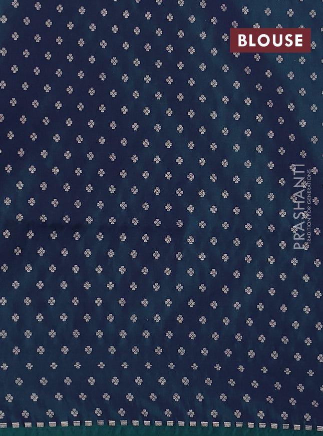 Banarasi semi katan silk saree dual shade of bluish green with allover silver & zari weaves and zari woven border