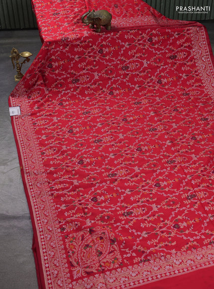 Banarasi semi katan silk saree red with allover silver & zari weaves and zari woven border