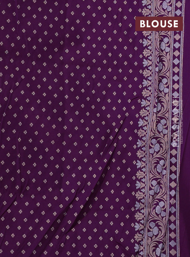 Banarasi semi katan silk saree purple with allover silver & zari weaves and zari woven border