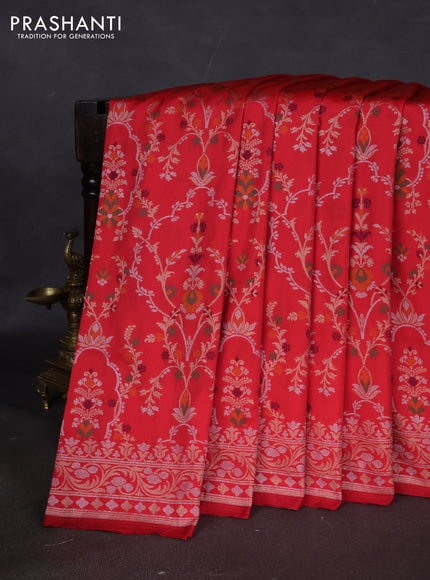 Banarasi semi katan silk saree red with allover silver & zari weaves and zari woven border