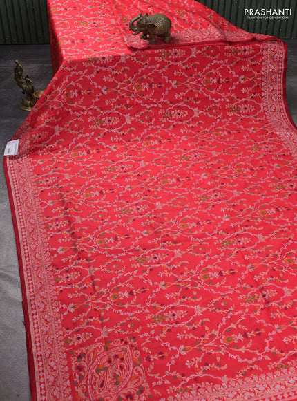 Banarasi semi katan silk saree red with allover silver & zari weaves and zari woven border