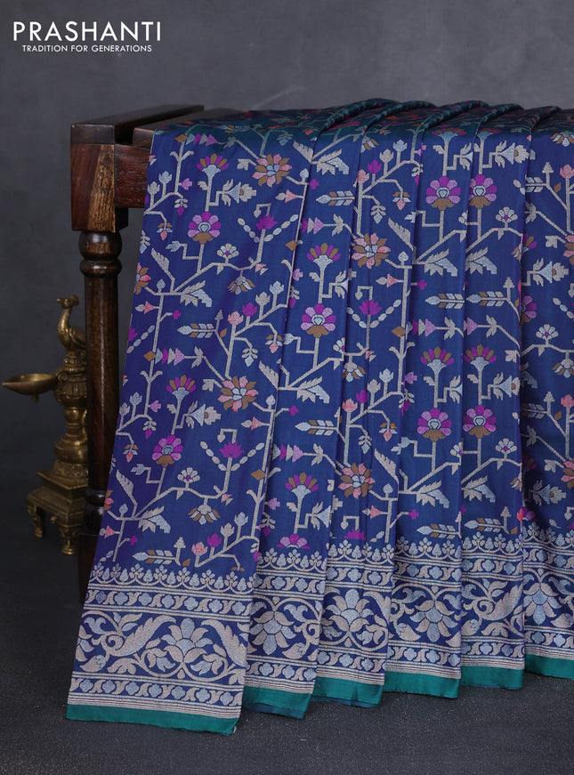 Banarasi semi katan silk saree navy blue with allover jamdhani weaves and zari woven border