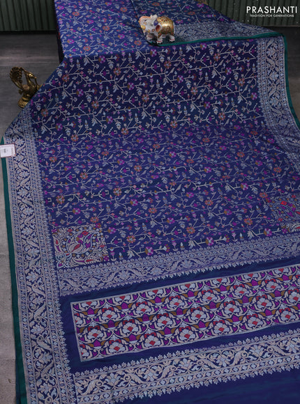 Banarasi semi katan silk saree navy blue with allover jamdhani weaves and zari woven border