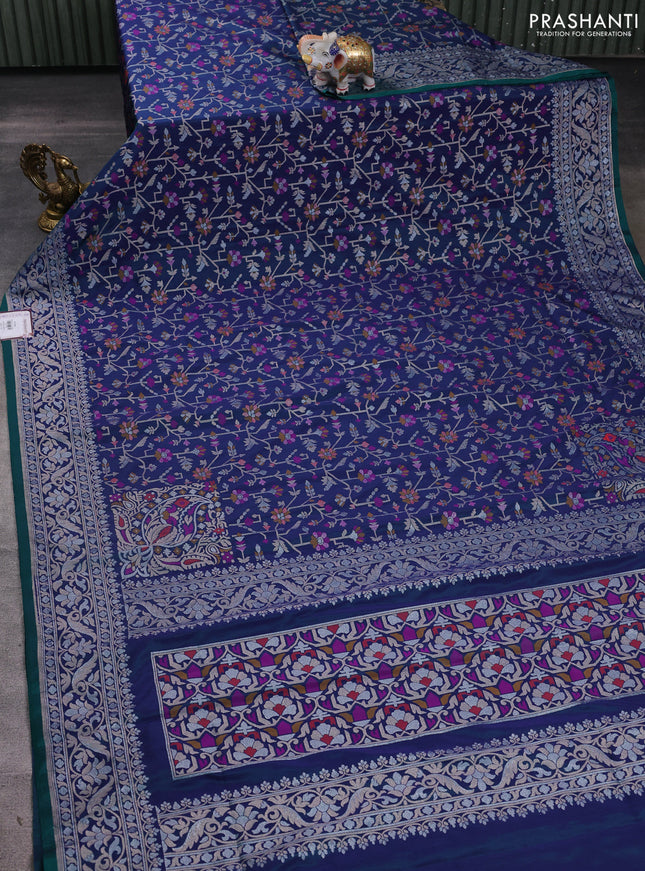 Banarasi semi katan silk saree navy blue with allover jamdhani weaves and zari woven border
