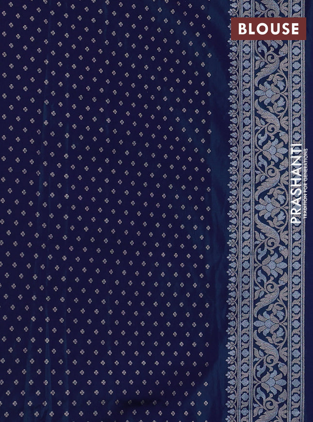Banarasi semi katan silk saree navy blue with allover jamdhani weaves and zari woven border