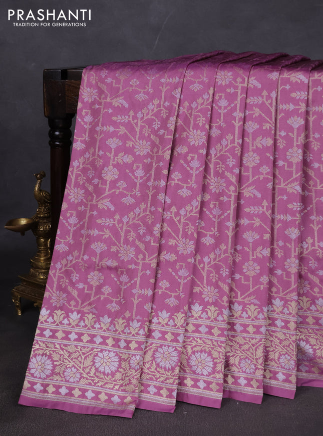 Banarasi semi katan silk saree pastel purple with allover jamdhani weaves and zari woven border