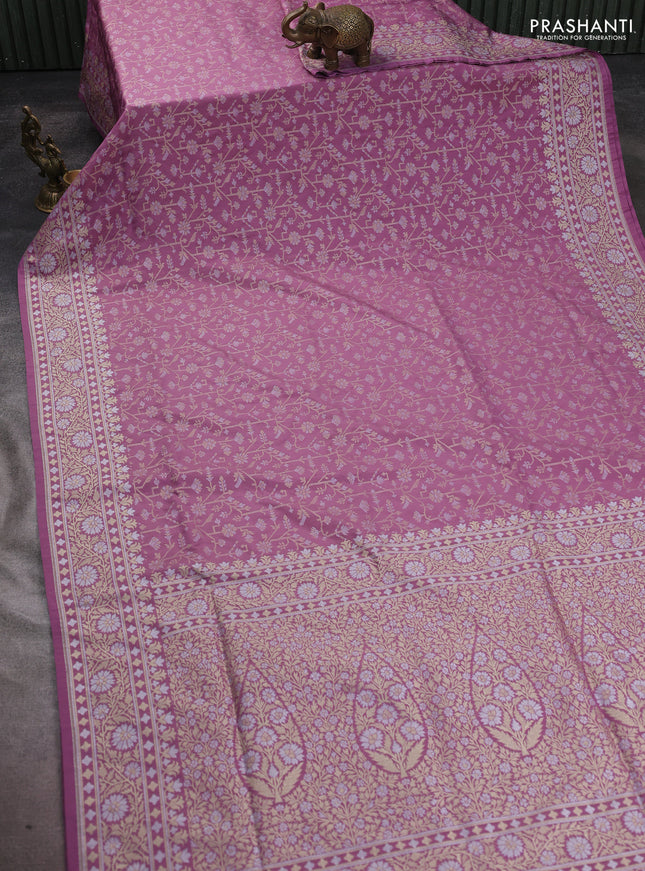Banarasi semi katan silk saree pastel purple with allover jamdhani weaves and zari woven border