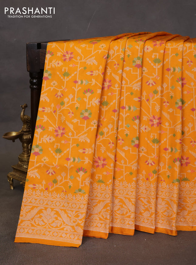 Banarasi semi katan silk saree mustard yellow with allover jamdhani weaves and zari woven border