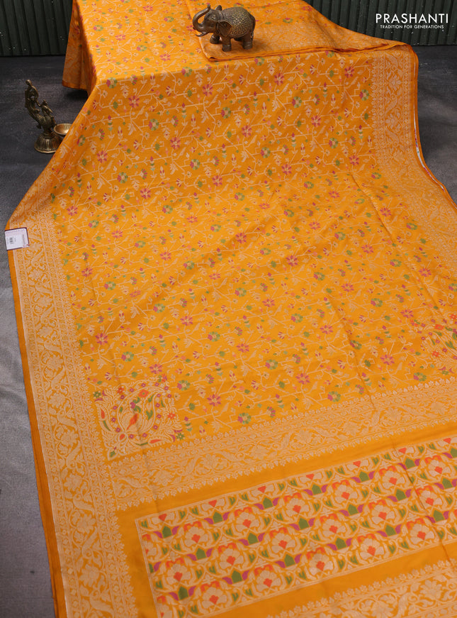 Banarasi semi katan silk saree mustard yellow with allover jamdhani weaves and zari woven border