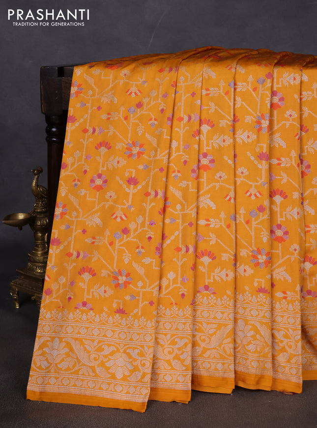 Banarasi semi katan silk saree mustard yellow with allover jamdhani weaves and zari woven border