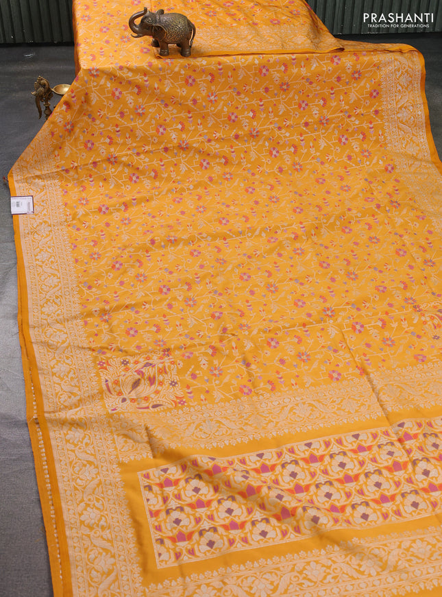 Banarasi semi katan silk saree mustard yellow with allover jamdhani weaves and zari woven border