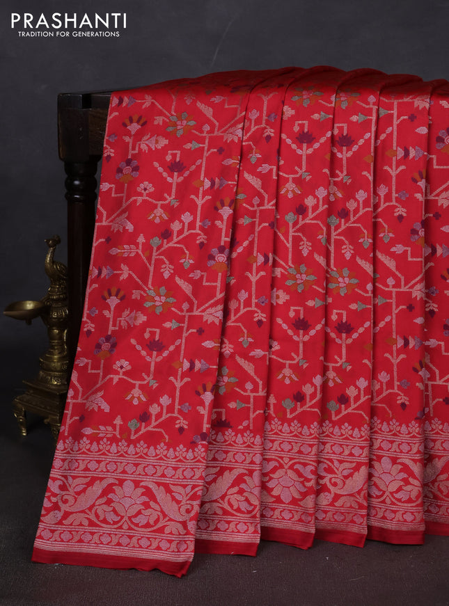 Banarasi semi katan silk saree red with allover jamdhani weaves and zari woven border