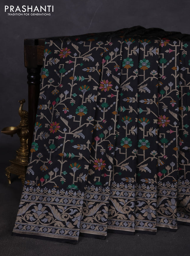 Banarasi semi katan silk saree black with allover jamdhani weaves and zari woven border