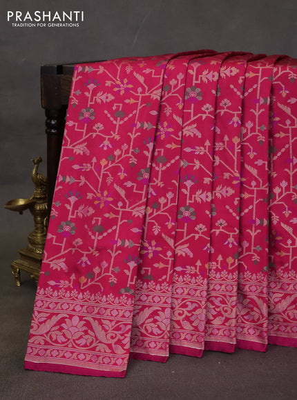 Banarasi semi katan silk saree pink with allover jamdhani weaves and zari woven border