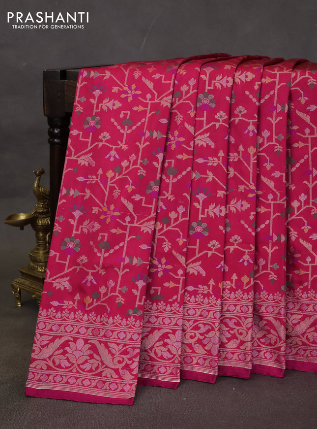 Banarasi semi katan silk saree pink with allover jamdhani weaves and zari woven border