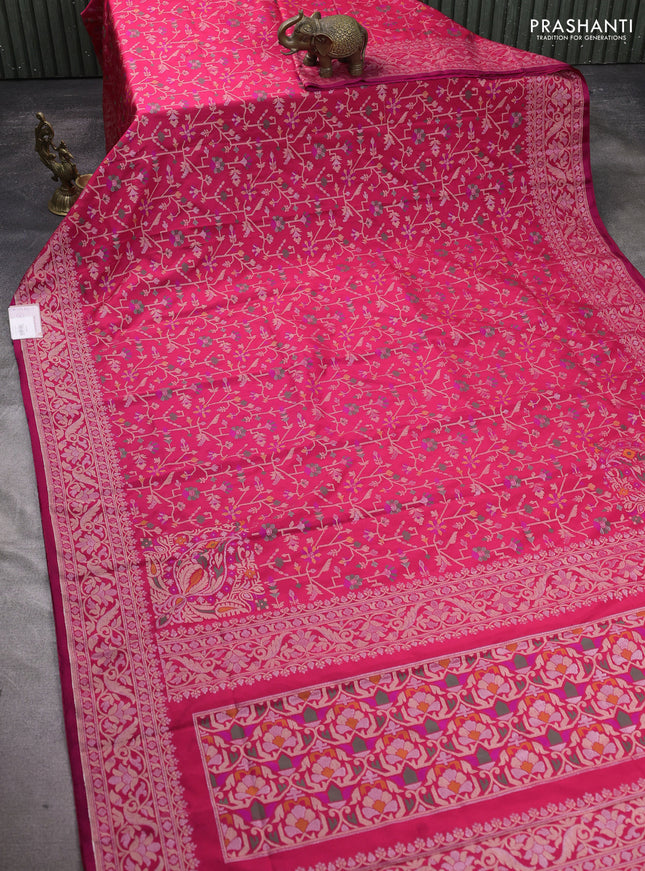 Banarasi semi katan silk saree pink with allover jamdhani weaves and zari woven border