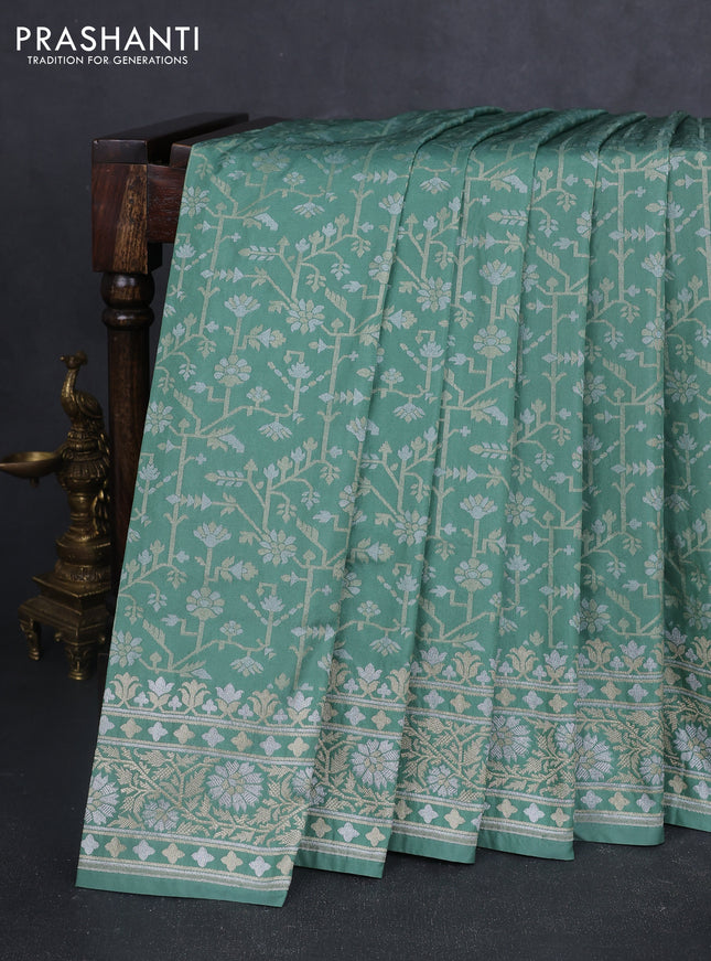 Banarasi semi katan silk saree pastel green with allover jamdhani weaves and zari woven border
