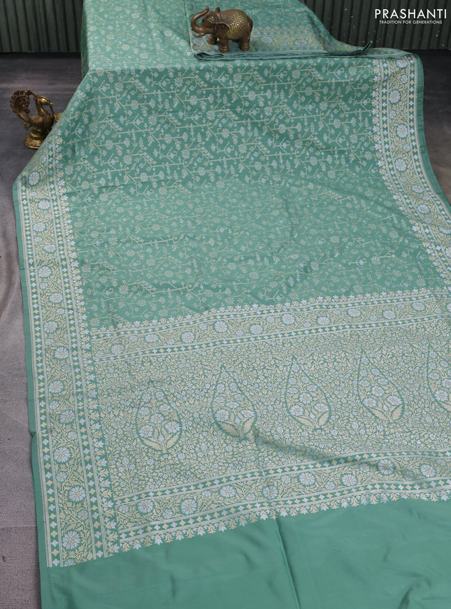 Banarasi semi katan silk saree pastel green with allover jamdhani weaves and zari woven border