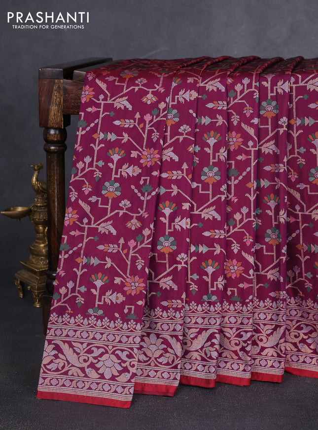 Banarasi semi katan silk saree purple with allover jamdhani weaves and zari woven border
